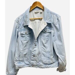 Chico's Platinum Sz 3 (XL/16) Light Denim‎ Jacket Rhinestones Studded Western